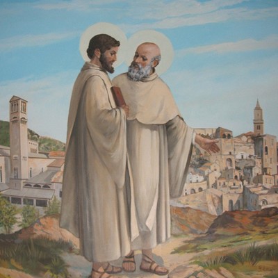Johannes (links) mit Wilhelm von Vercelli, 1989, im Kloster auf dem Monte Vergine